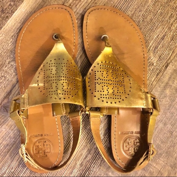 Tory Burch gold punched sandals 7.5M - Picture 2 of 7